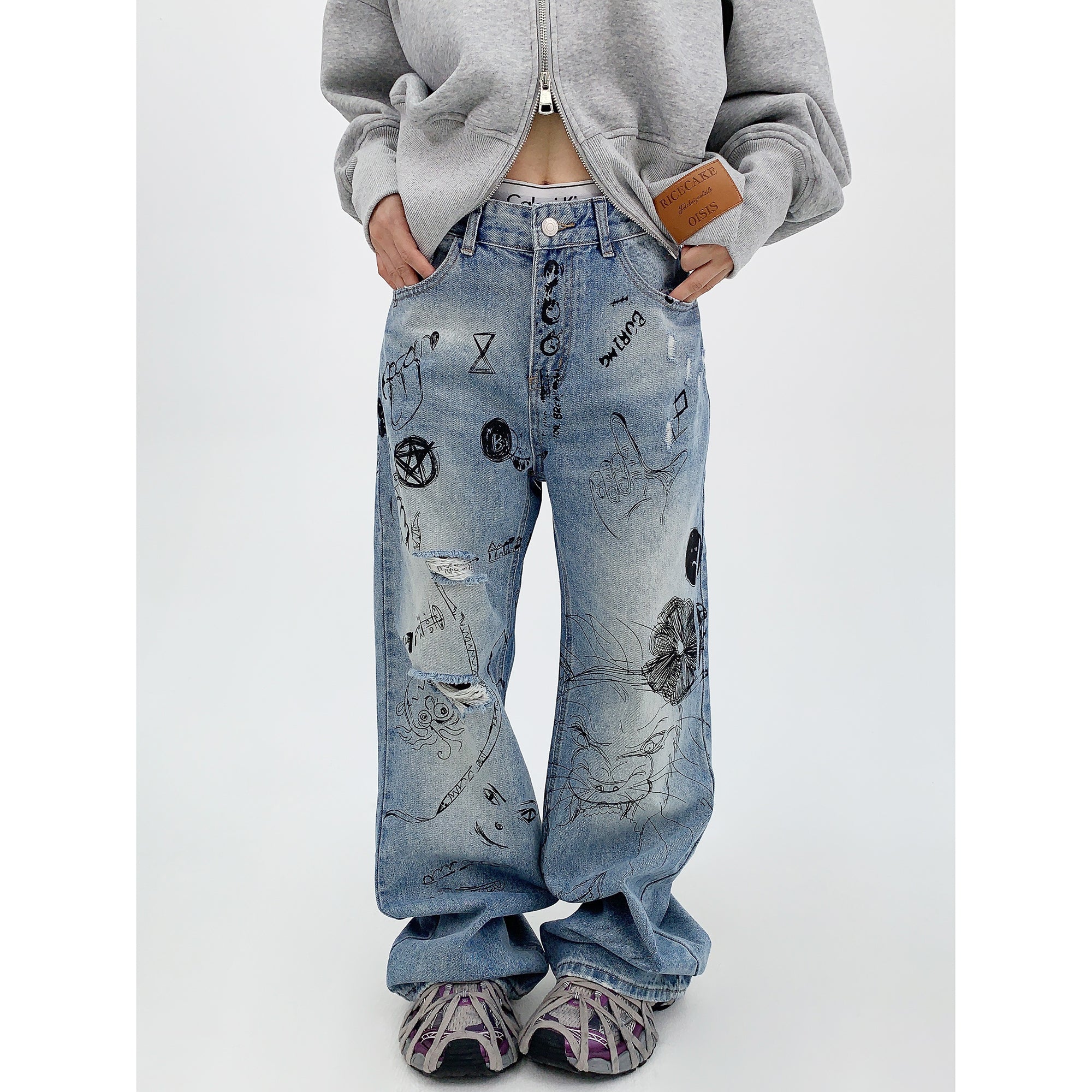 Damage Ripped Graffiti Jeans MW9563