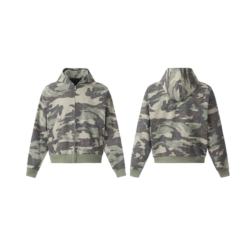 Camouflage Zipper Hooded Sweat Parka MW9409