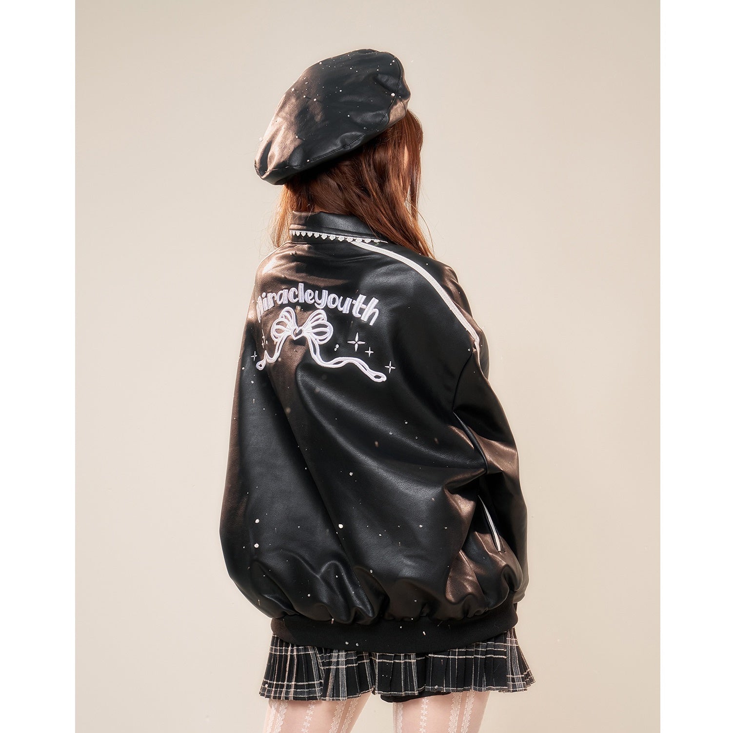 Lace Stitch Motorcycle PU Leather Jacket KK2008