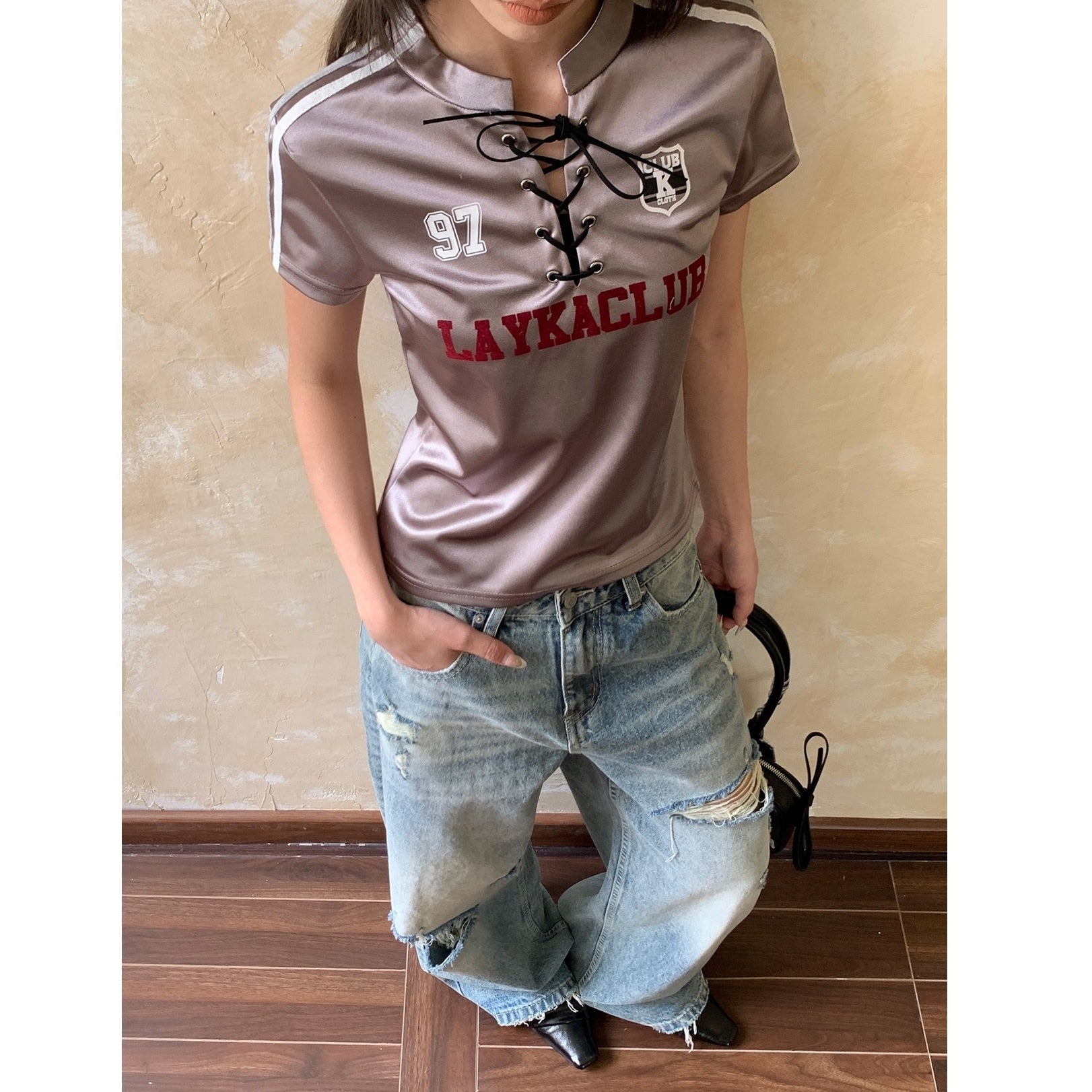 Satin Strappy Cropped T-Shirt AP7013