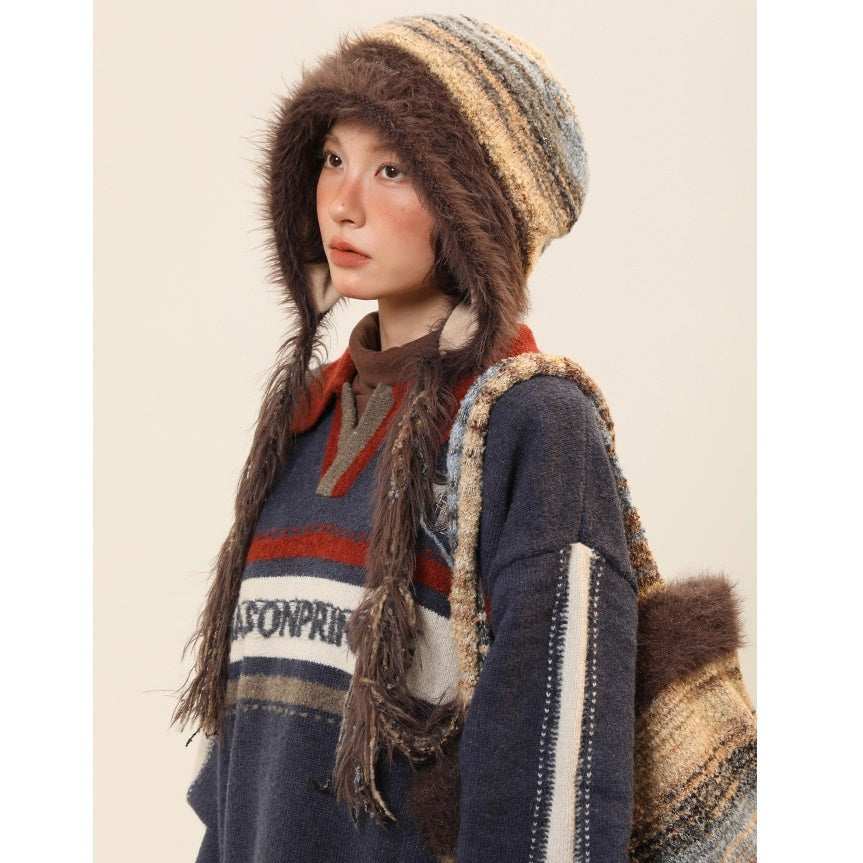 Plush Tassel Braided Knitted Hat MW9728