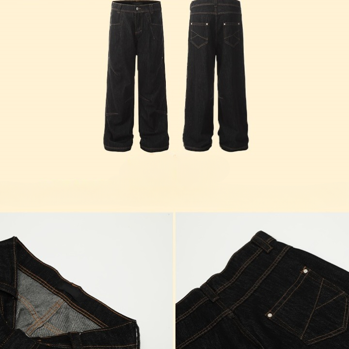 Three-dimensional Structure Stitch Washed Black Jeans MW9398