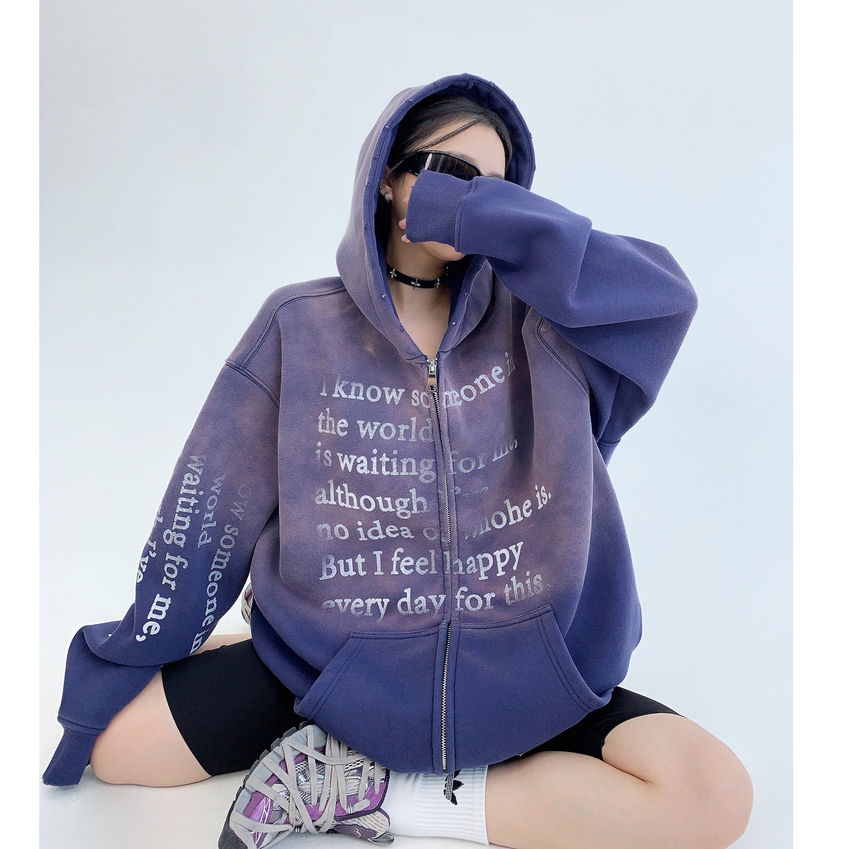 Aged Gradient Thickened Zip Hooded Sweat MW9508