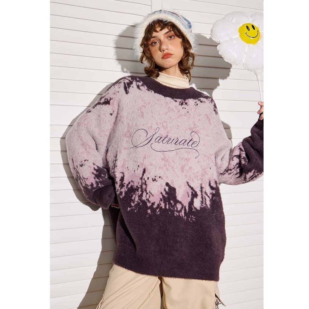 Gradient Embroidery Crew Neck Sweater BT7045