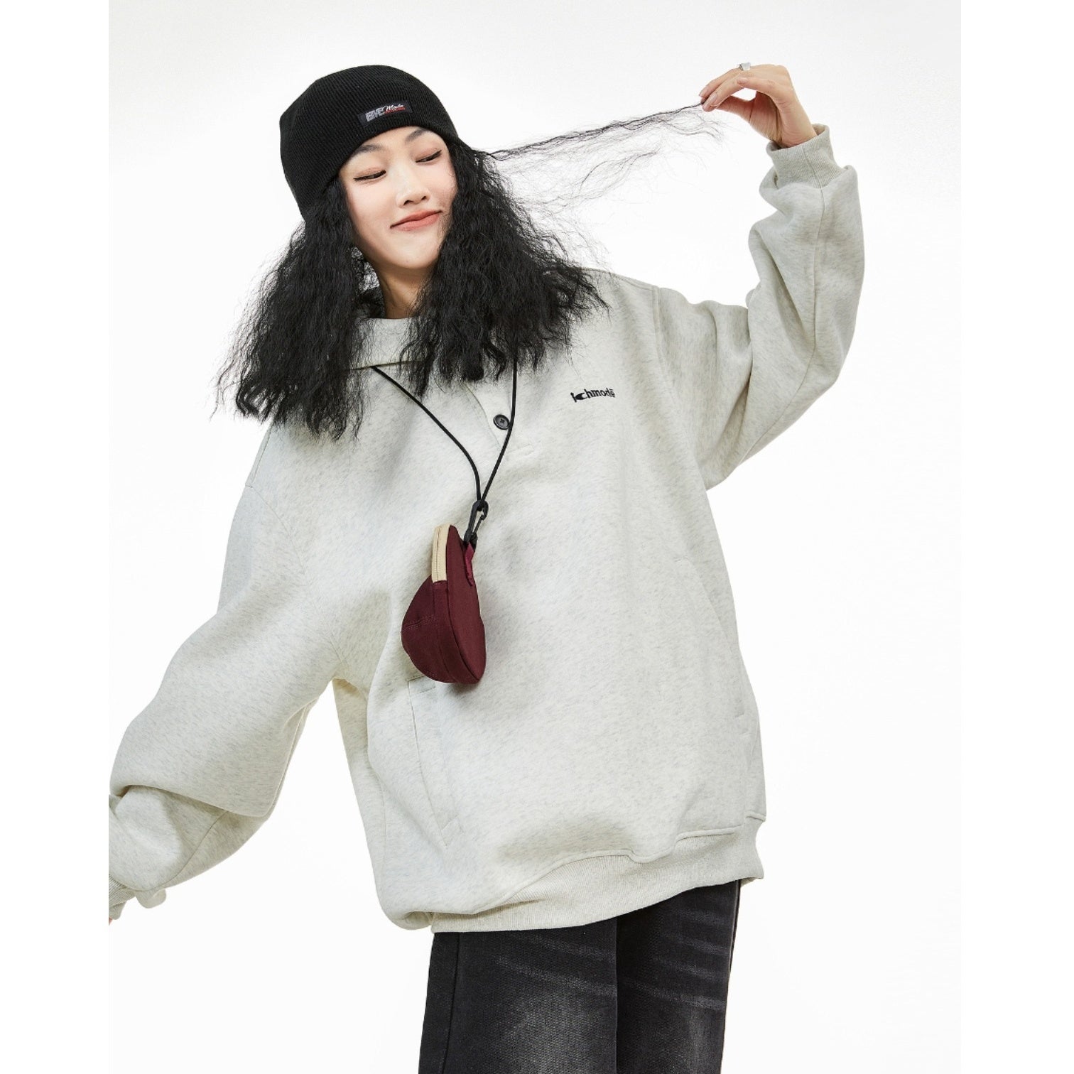 Half-Button Hooded Sweat Pullover IC9010