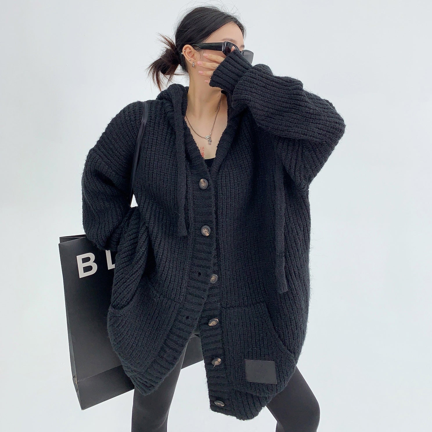 Heavy Industry Coarse Needle Hooded Knitted Jacket MW9512