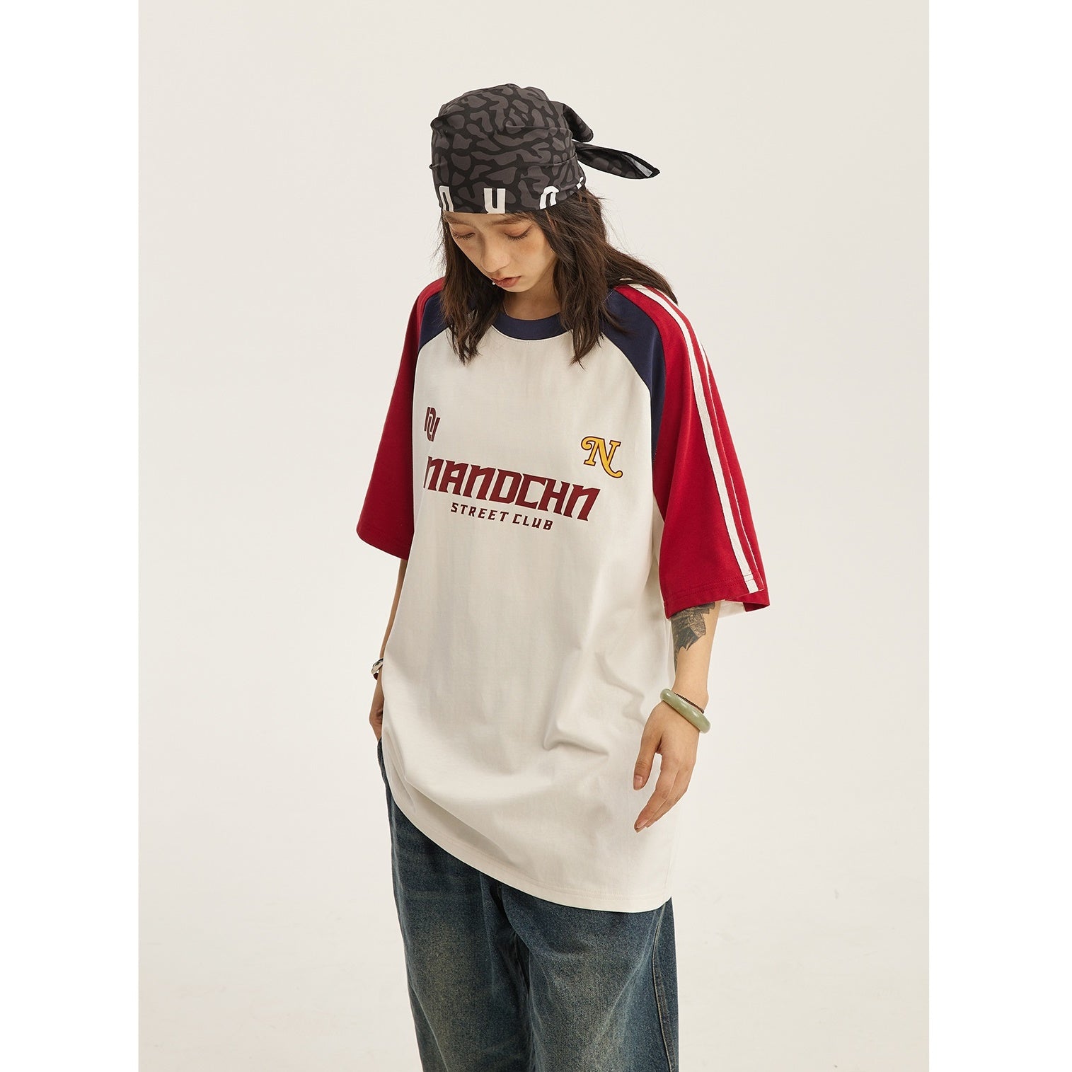 Loose Contrast Stitched Raglan Sleeve T-shirt ND1006