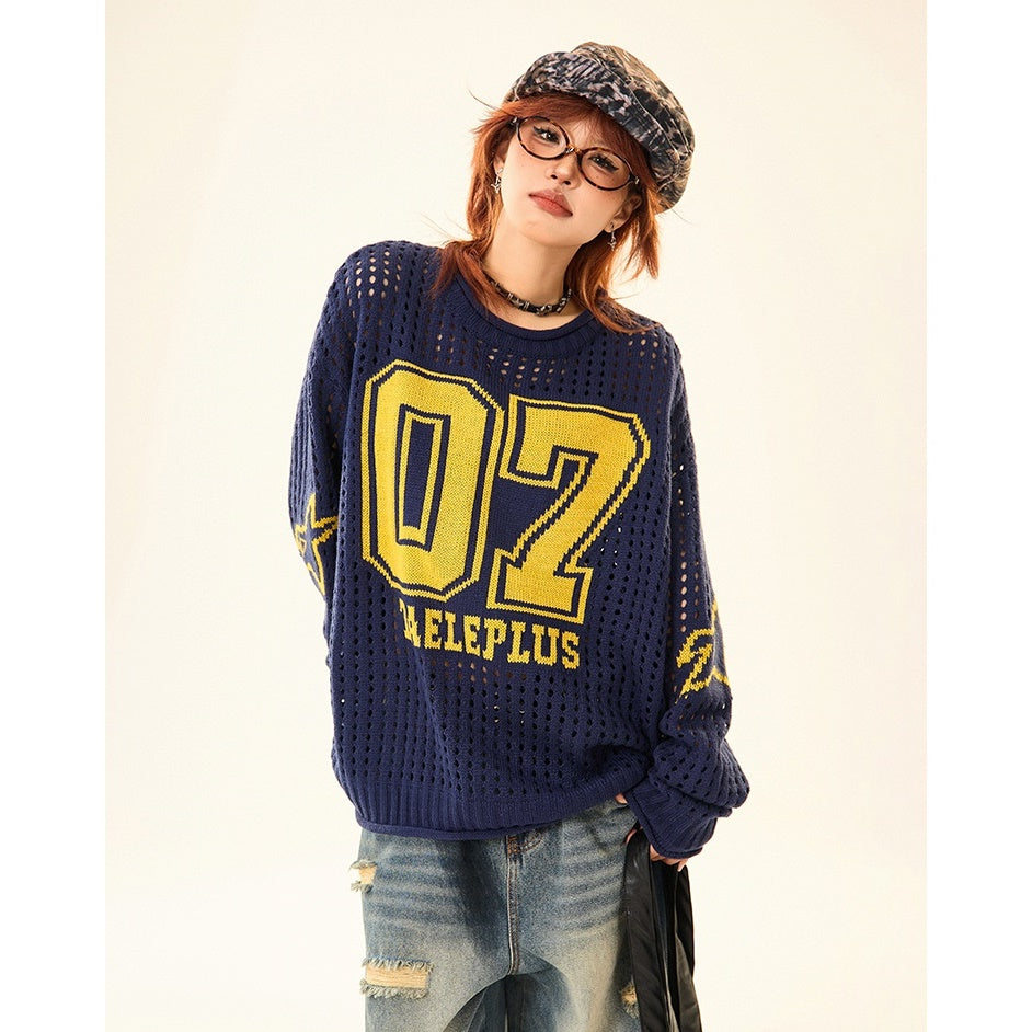 Cut-out Crew Neck Number Sweater MW9520