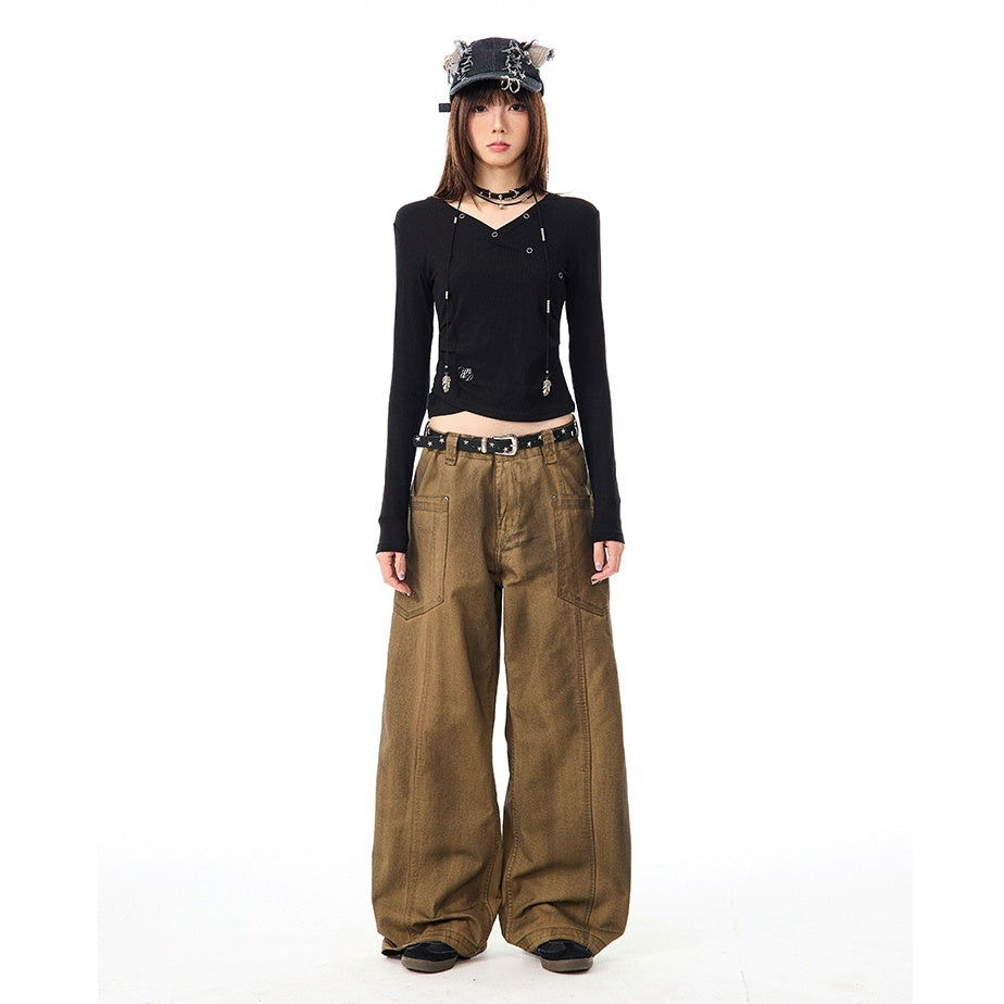 Retro Brush Dirty Wide-Leg Work Pants MW9961