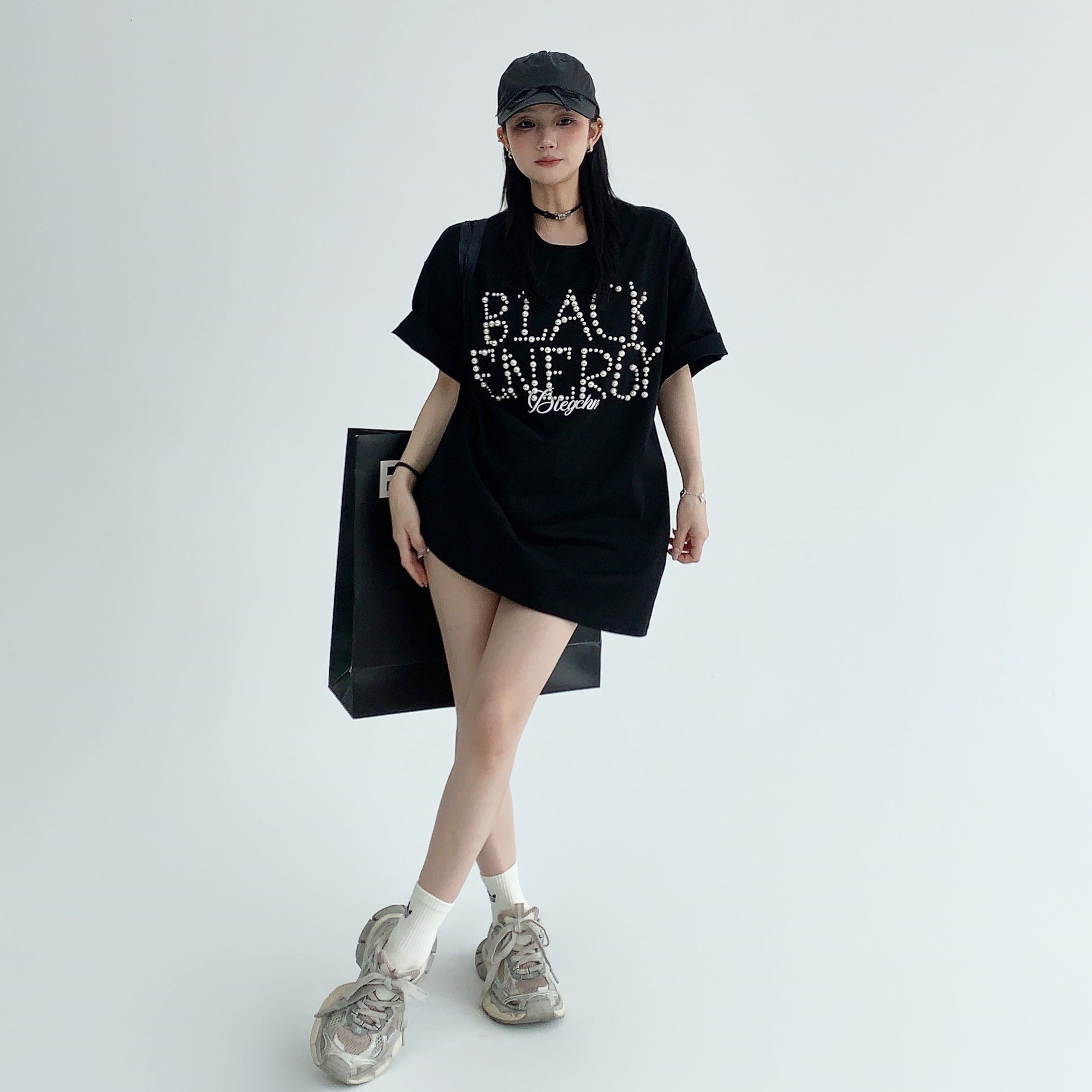 Pearl Lettering Short Sleeves T-Shirt MW9080