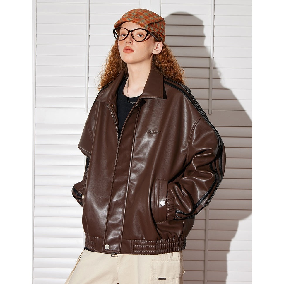 Biker Style Three-bar PU Leather Jacket BT7025