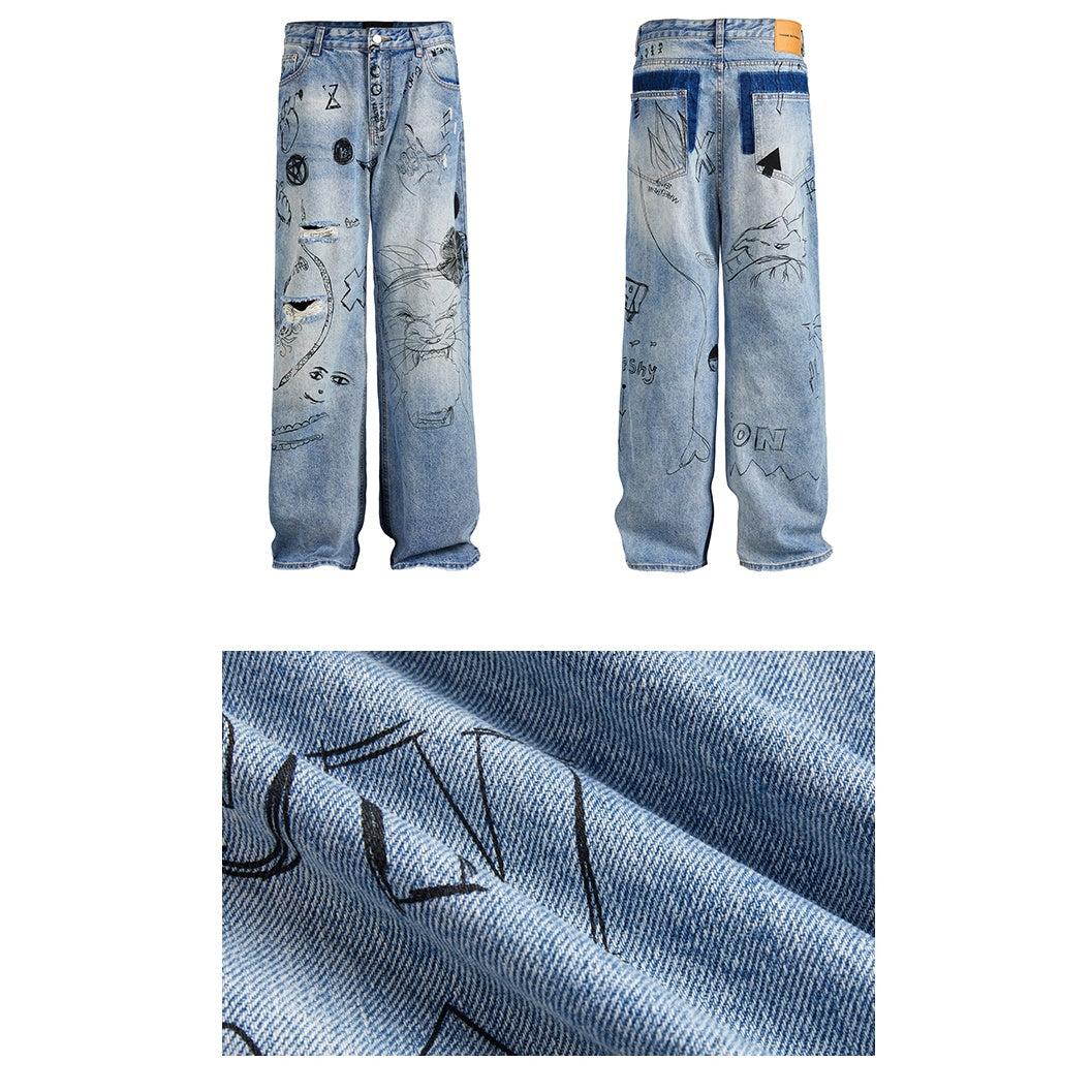 Damage Ripped Graffiti Jeans MW9563