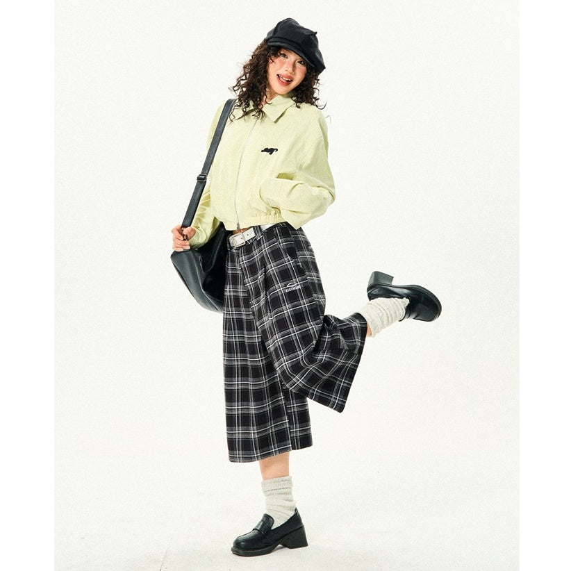 Retro Contrast Plaid Casual Cropped Pants YS7001