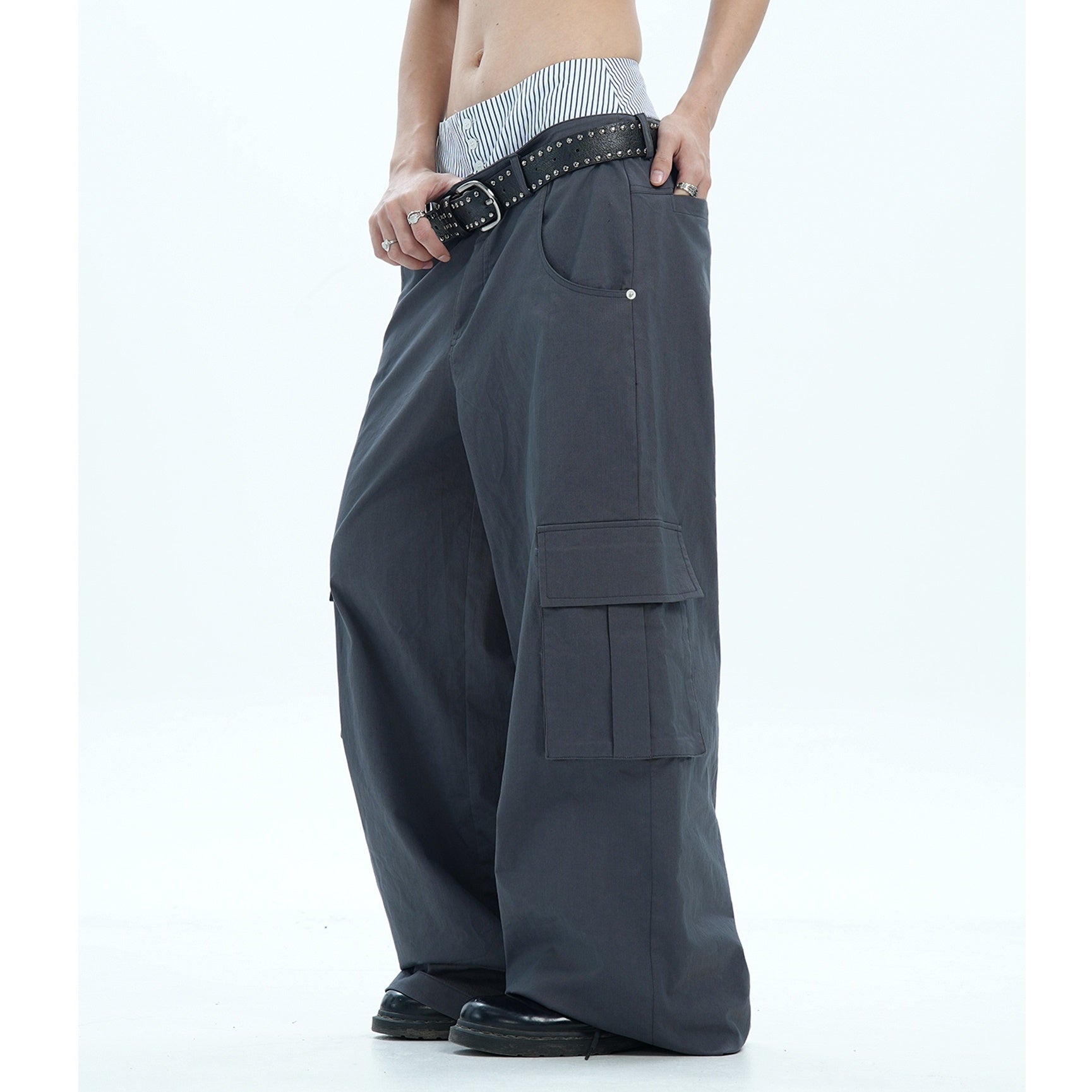 Stripe Design Double Waist Cargo Pants MW9677