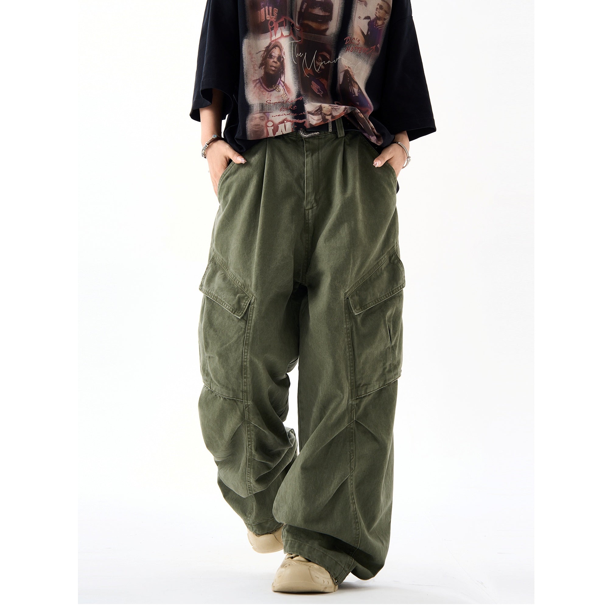 Vintage Switching Wide-Leg Cargo Pants HG7159