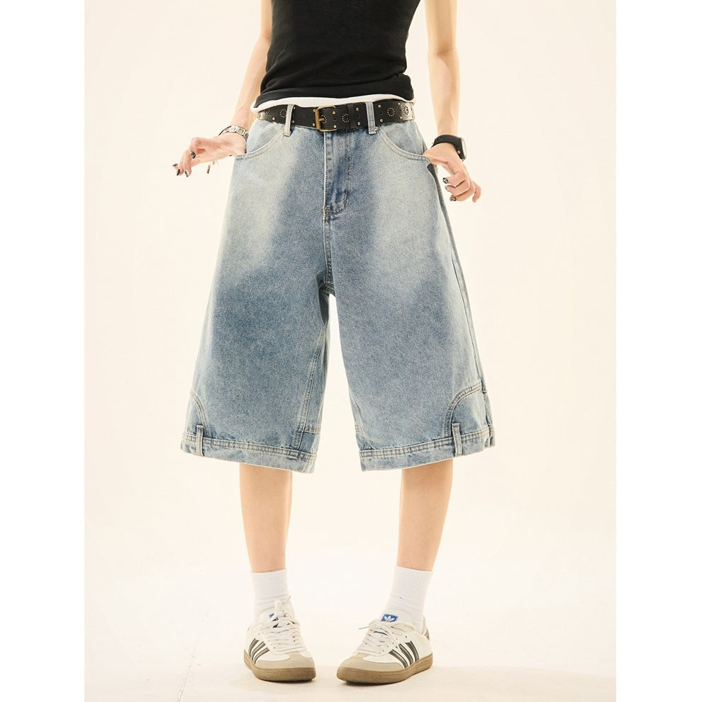 Wash Reverse Design Denim Loose Cropped Pants MW9264