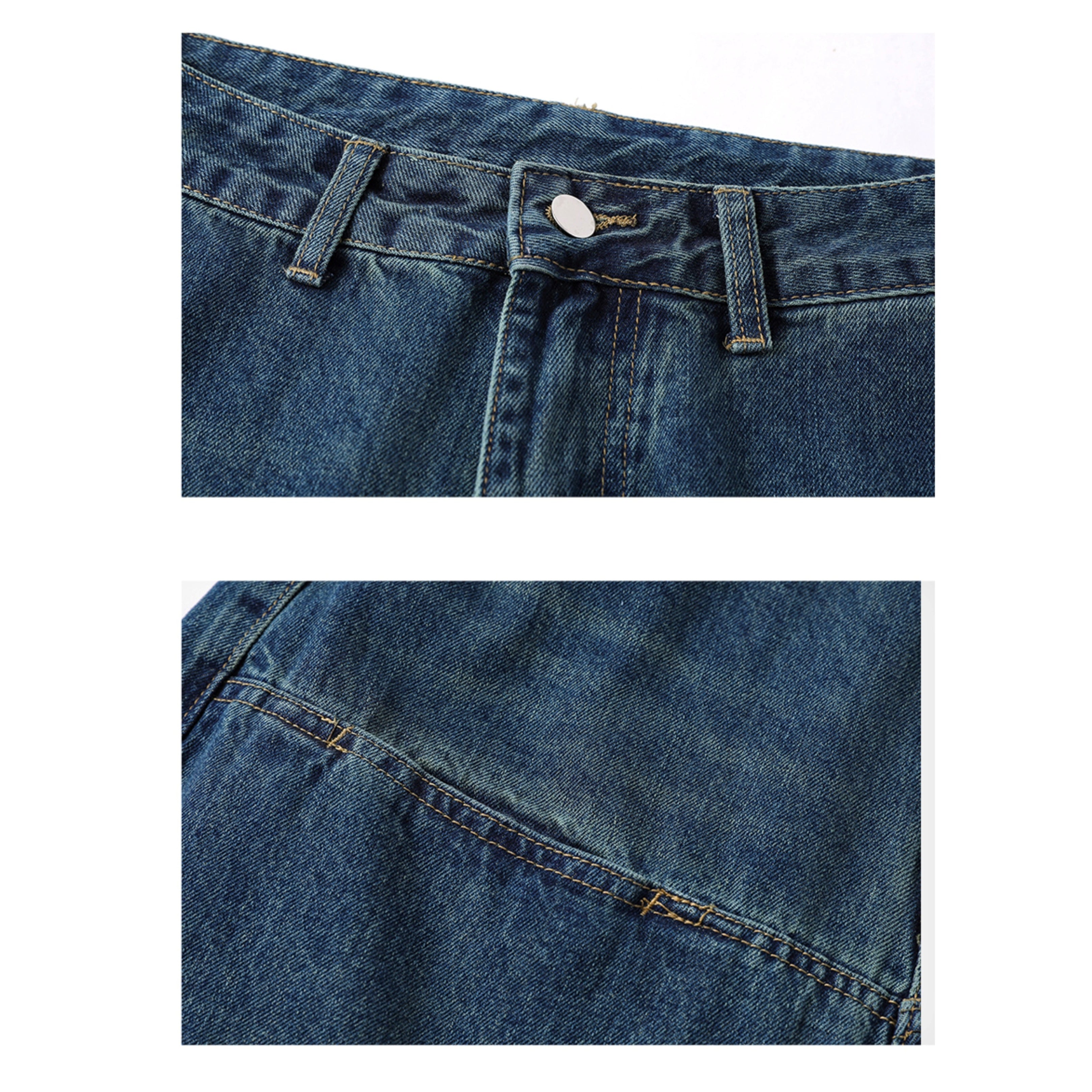 Front Slip Pocket Design Washed Loose Jeans MR8012