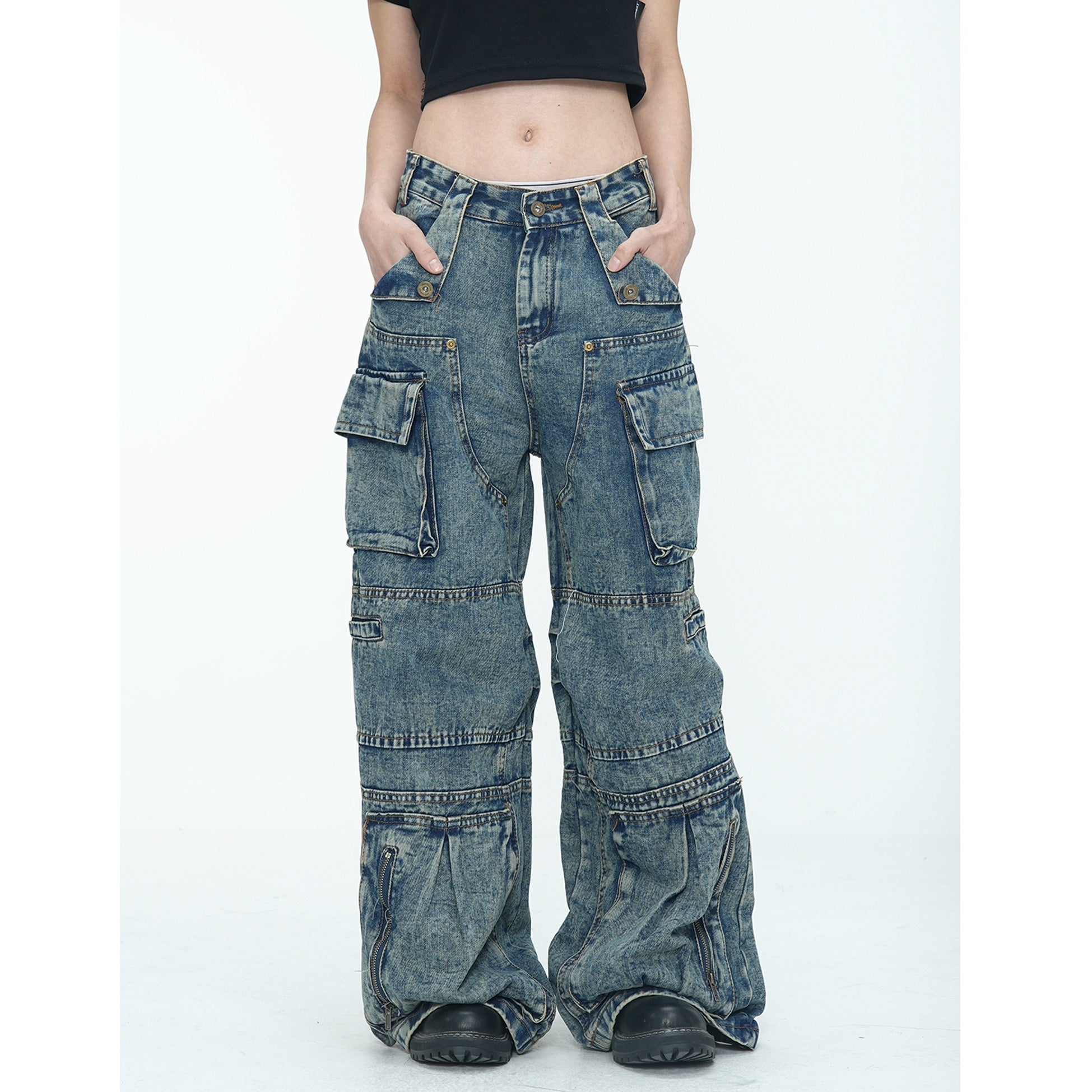 Retro Wash Cargo Style Loose Jeans MW9753