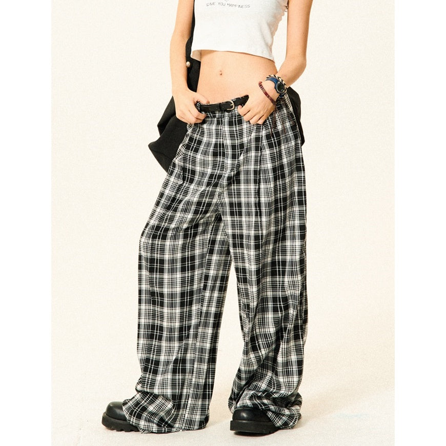 Monotone Plaid Low-waisted Wide-leg Pants YS7009