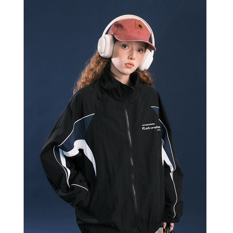 Contrasting Panel Retro Sports Zip Jacket BT7027