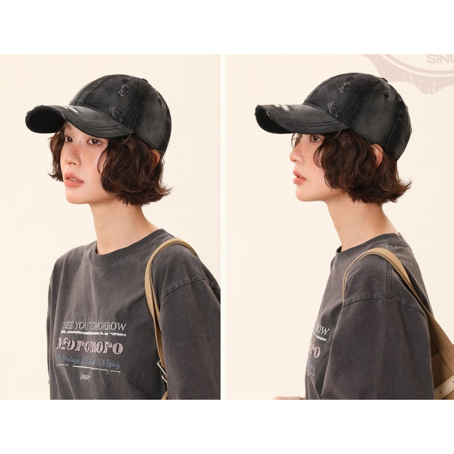 Washed Ripped Wide-brimmed Cap MW10118