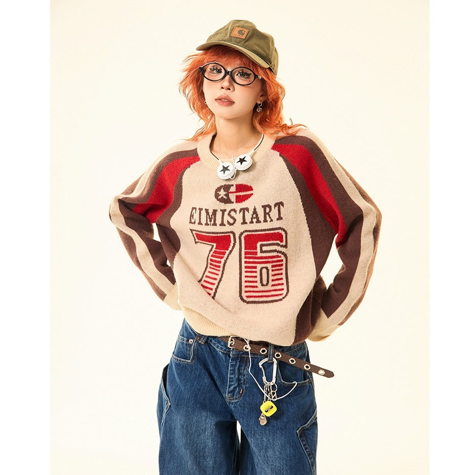 Sporty Letter Crew Neck Sweater MW9426