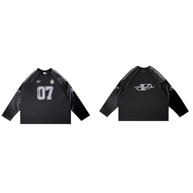 Letter Print Mesh Switching Long Sleeve T-shirt MW9345