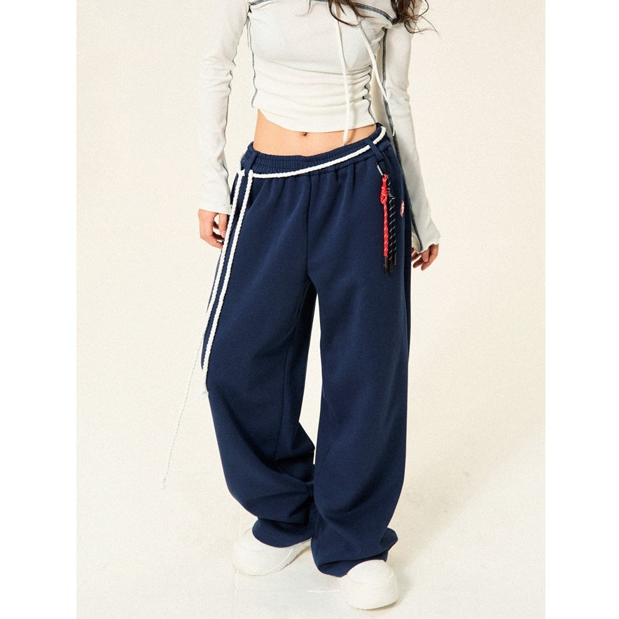 Braided Rope Loose Straight Sweatpants YS014