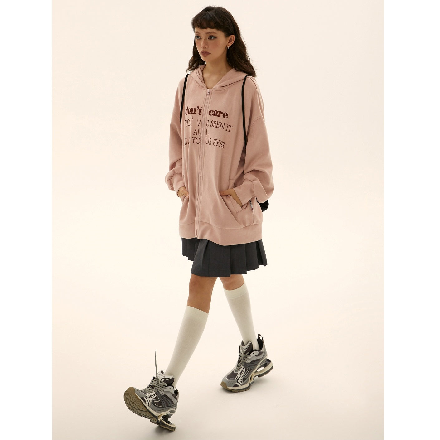 Oversize Fake Suede Letter Embroidery Parka EZ139