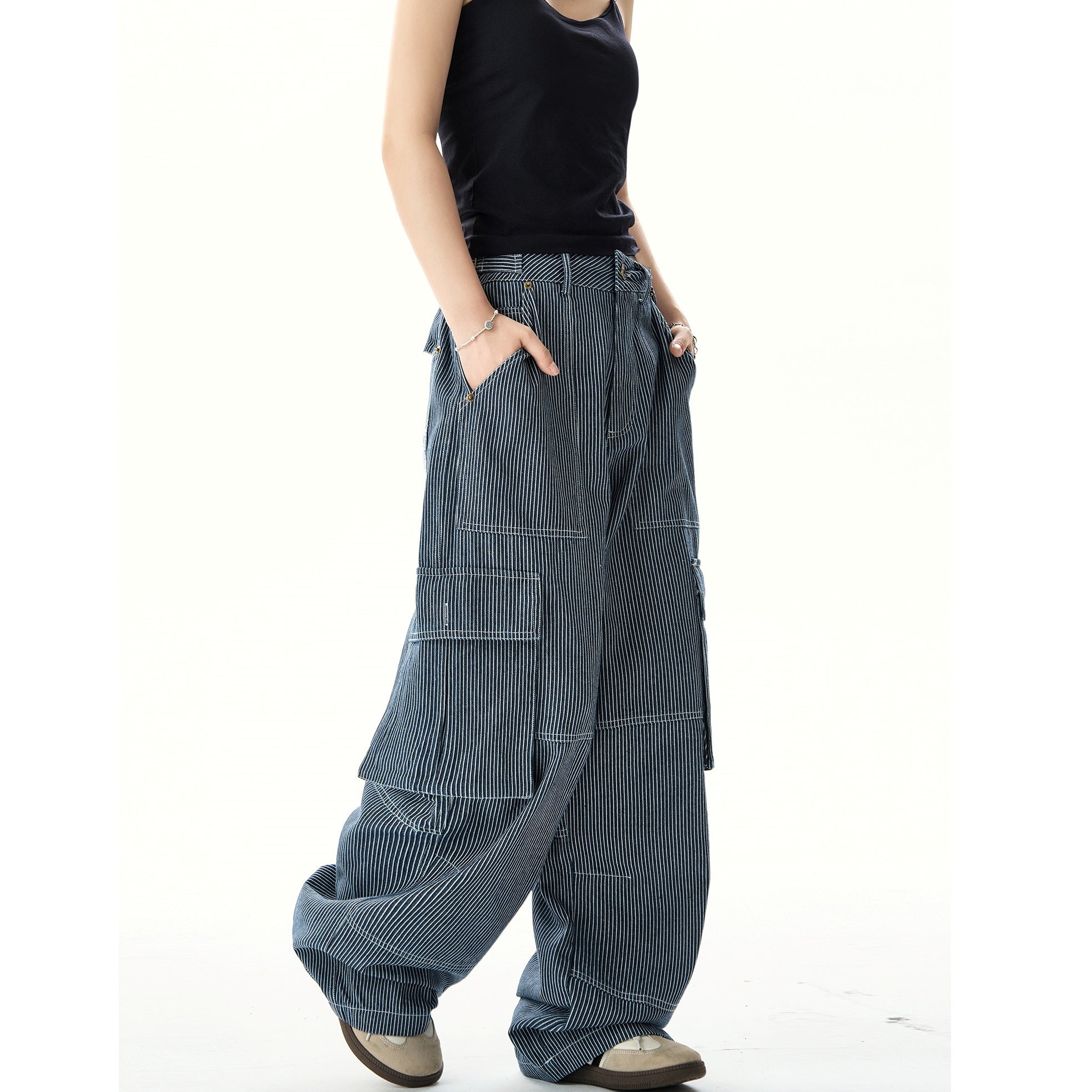 Retro Hickory Stripe Loose Cargo Pants HG7137