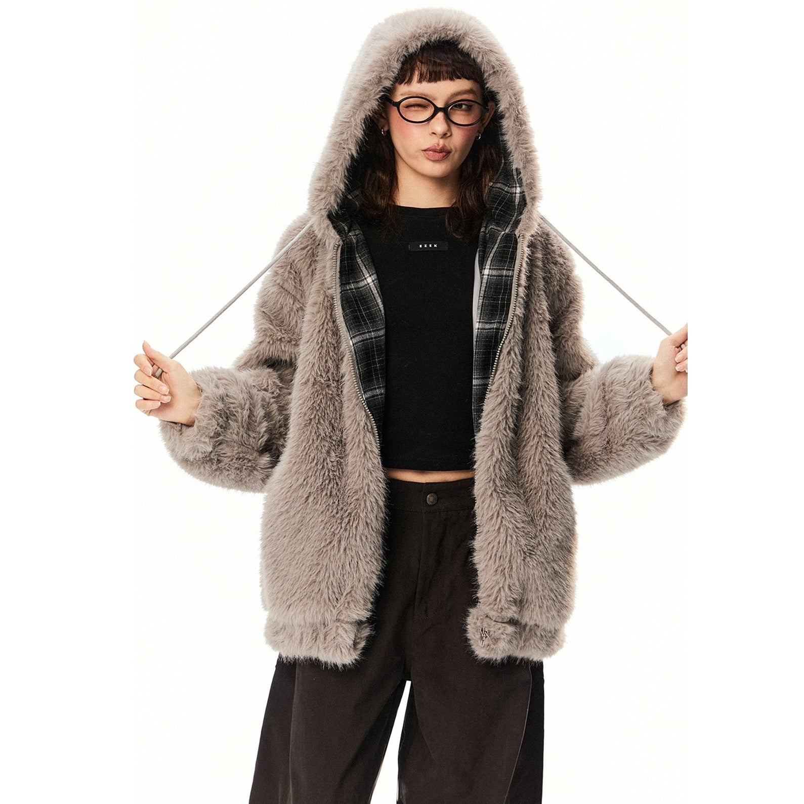 Plush Fake Fur Hooded Jacket EZ230