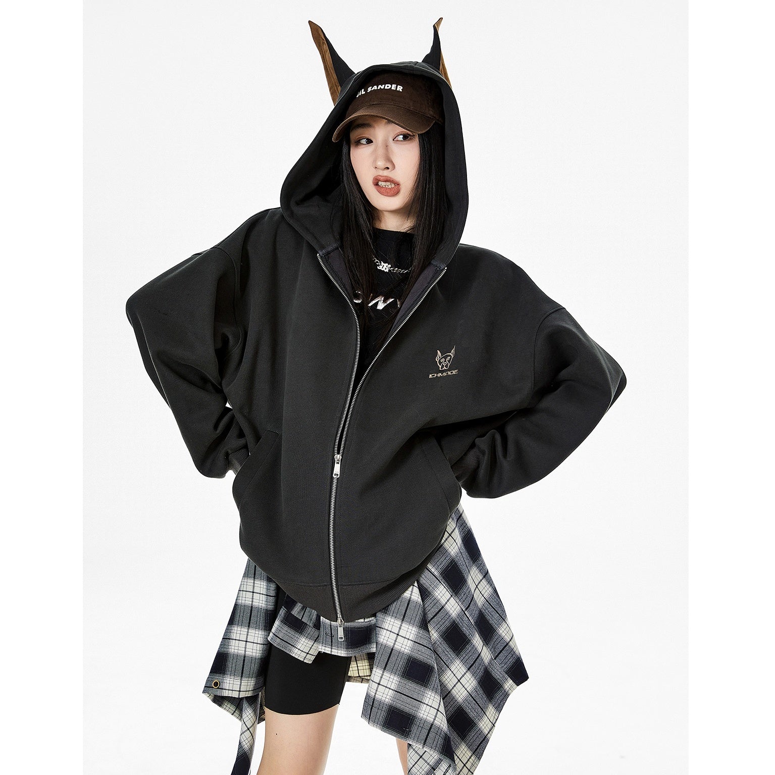 Doberman Ear Hooded ZIP-Up Sweat IC9004