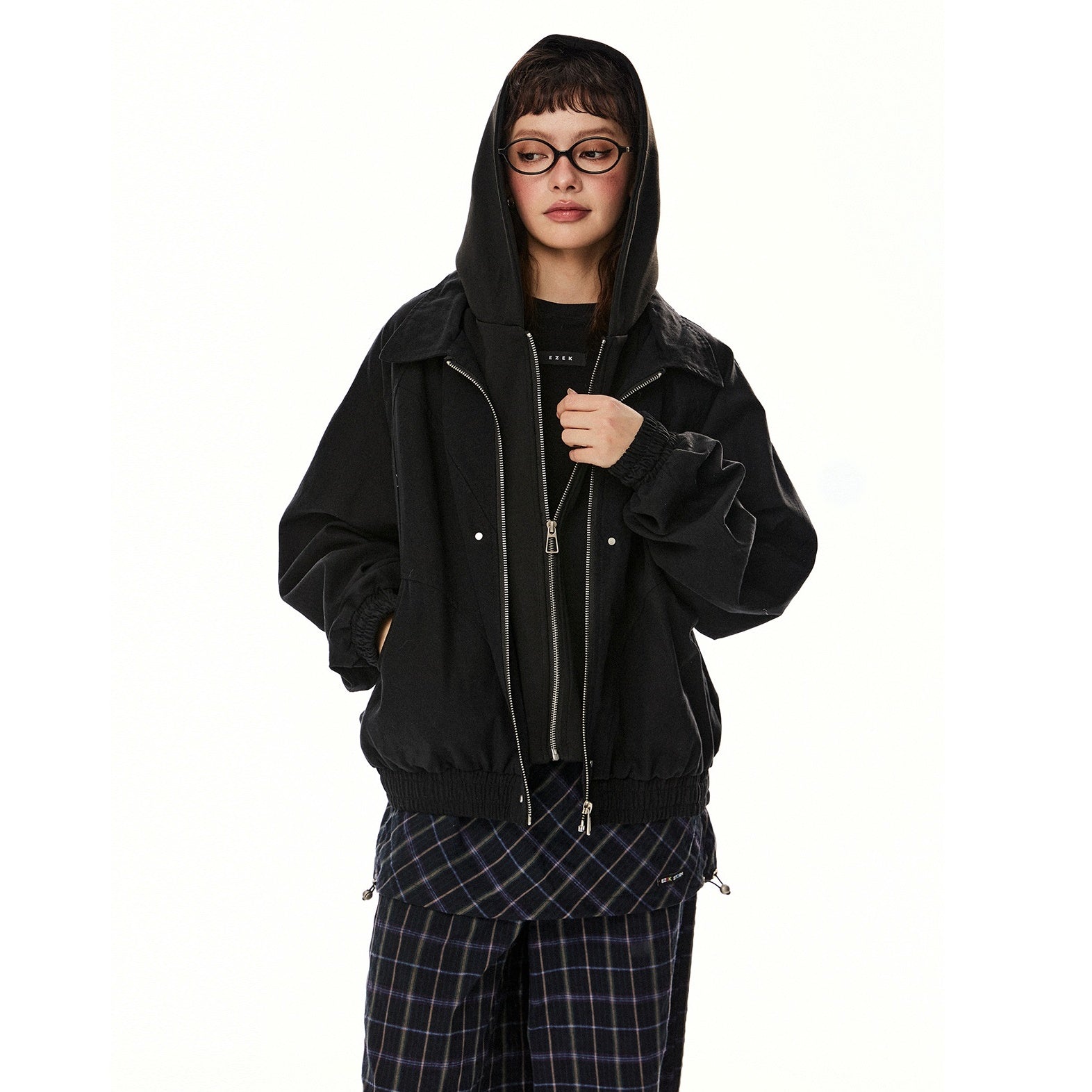 Fake Layered Hooded Zip Jacket EZ229