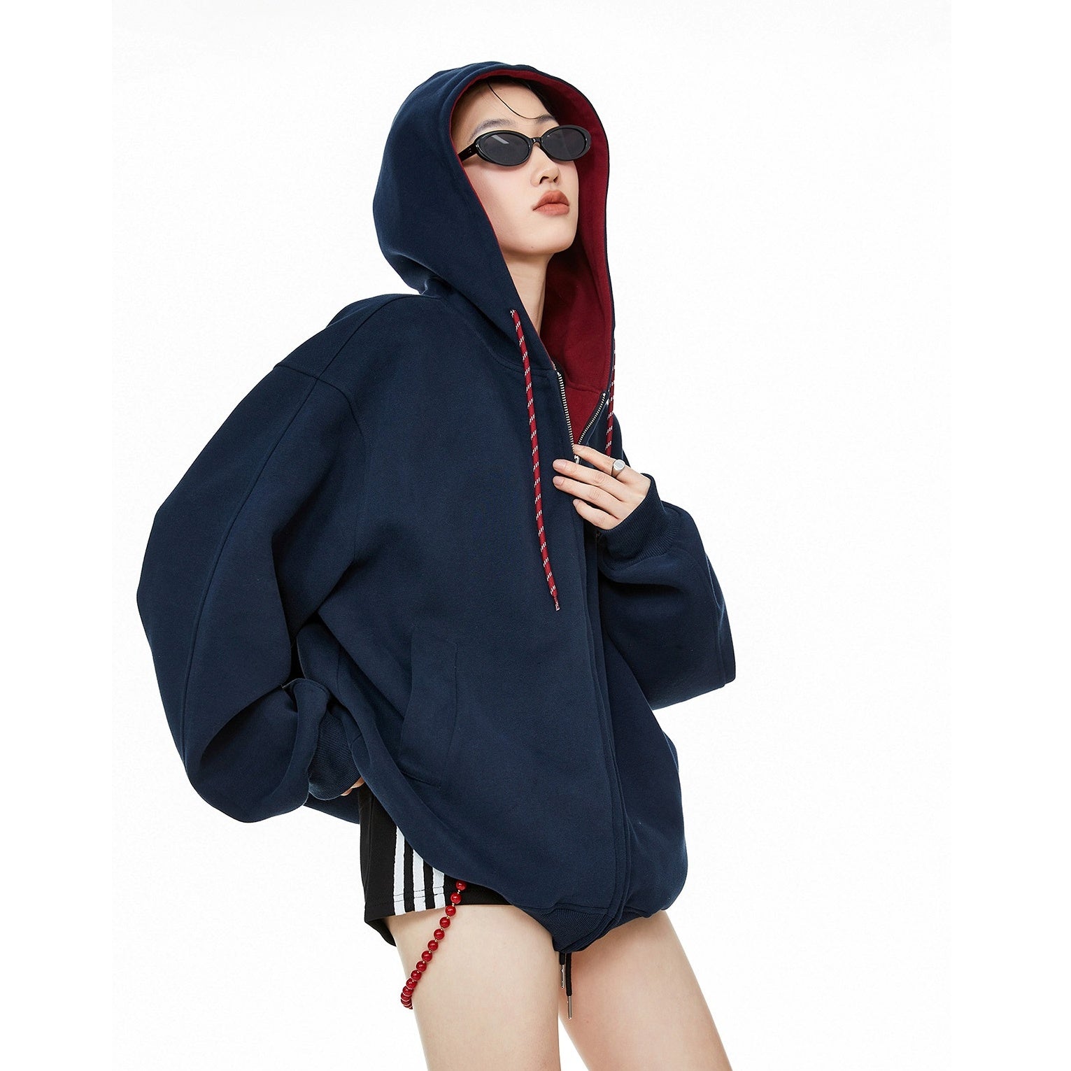 Contrast Color Hooded Sweat Jacket IC9008