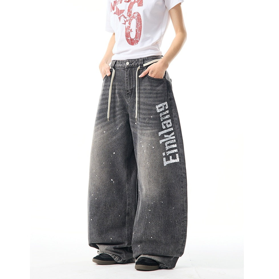 Wash Ink Splash Loose Barrel Leg Jeans MW9959