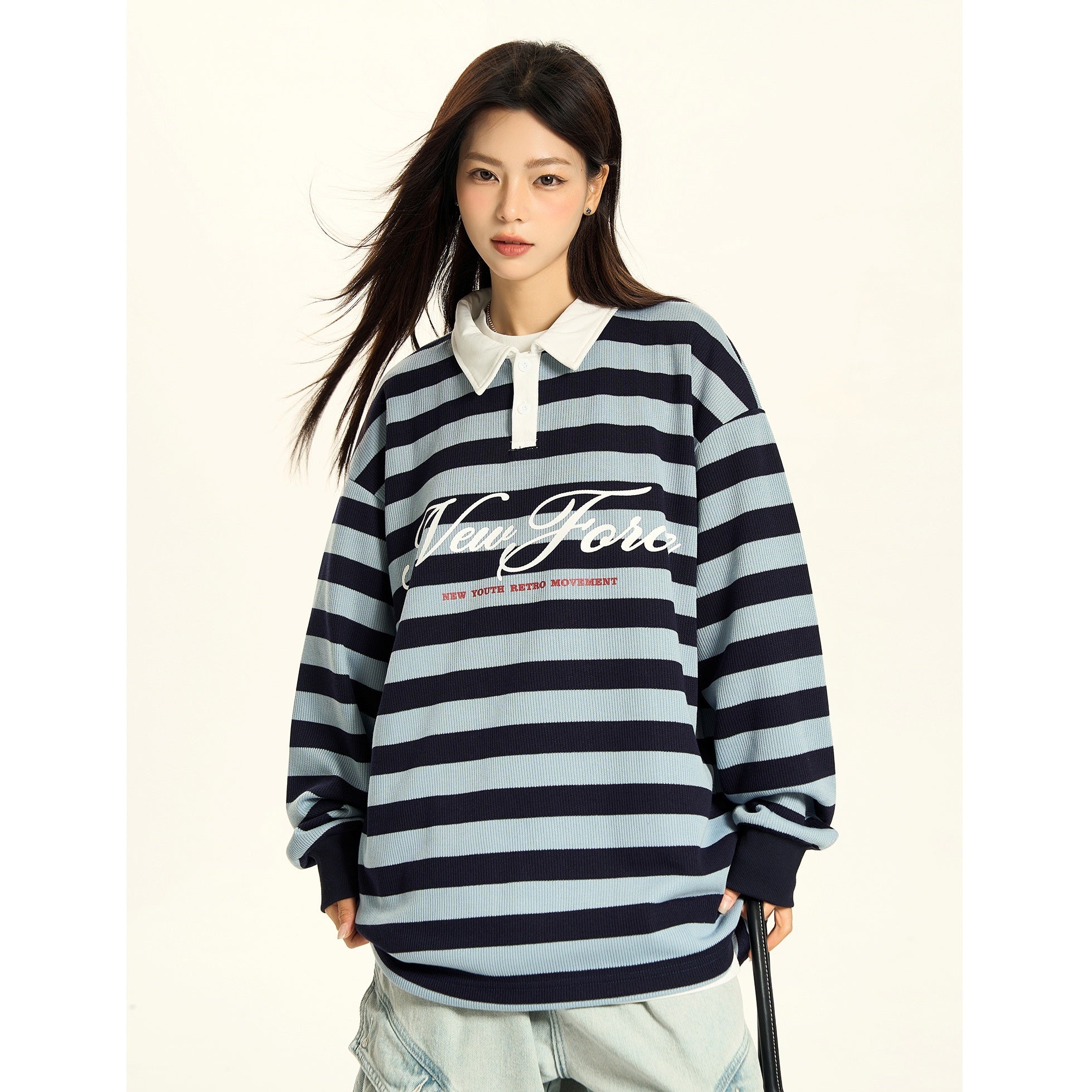 Lazy Border Polo Neck Long Sleeve Pullover MW9401