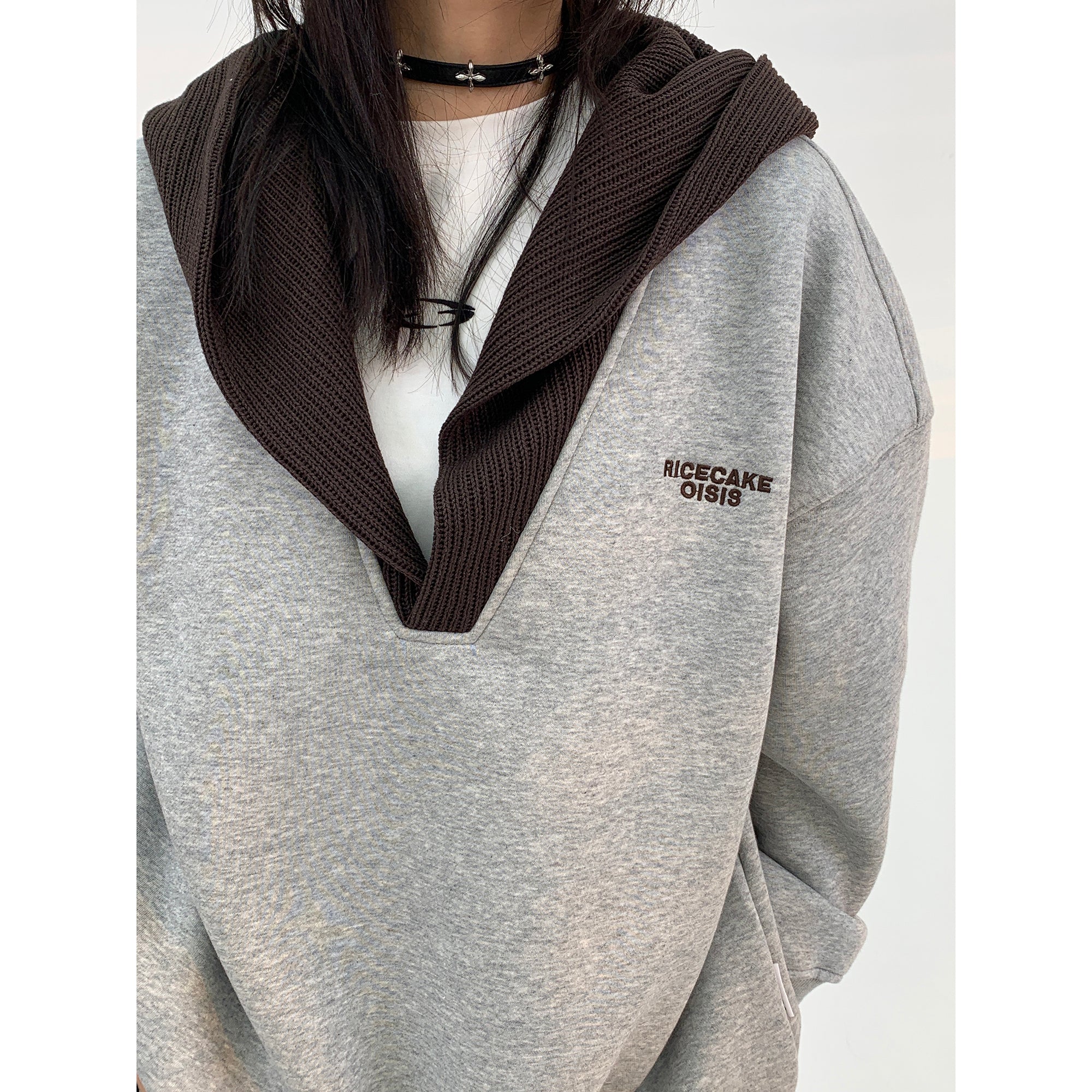 Knit Hooded Stitching Sweat Pullover MW9842