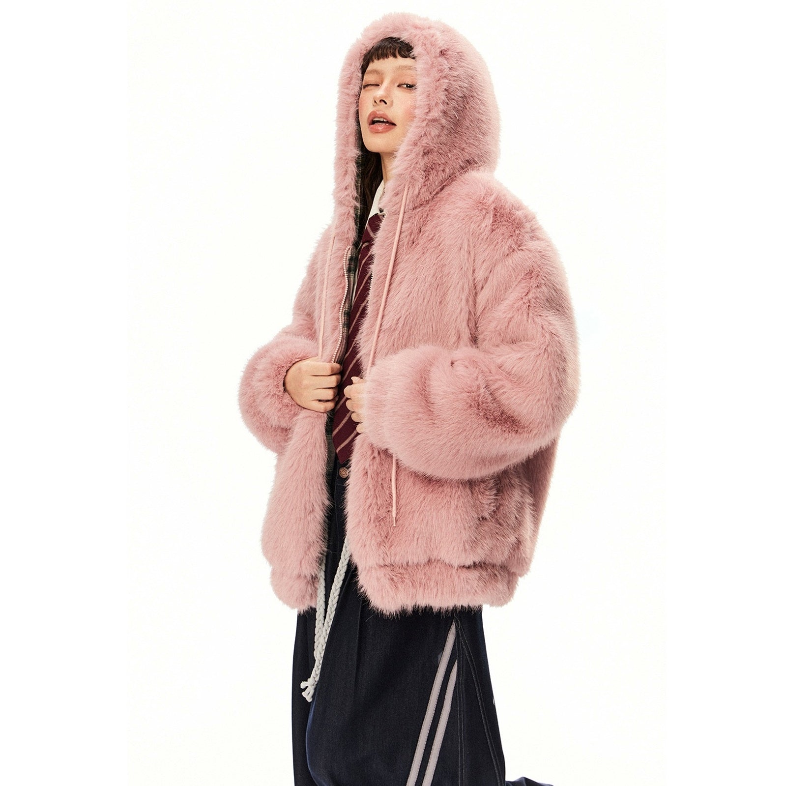 Plush Fake Fur Hooded Jacket EZ230