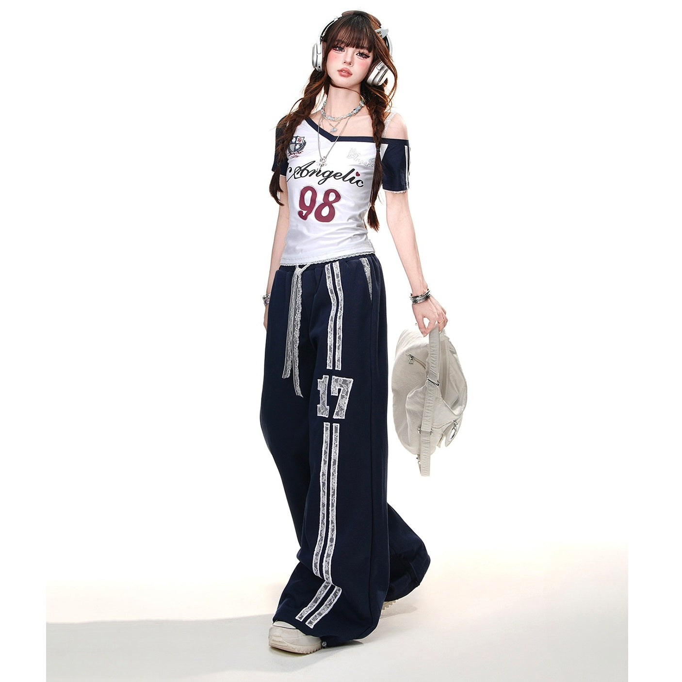 Lace Stitch Wide-leg Sweat Pants KK2023