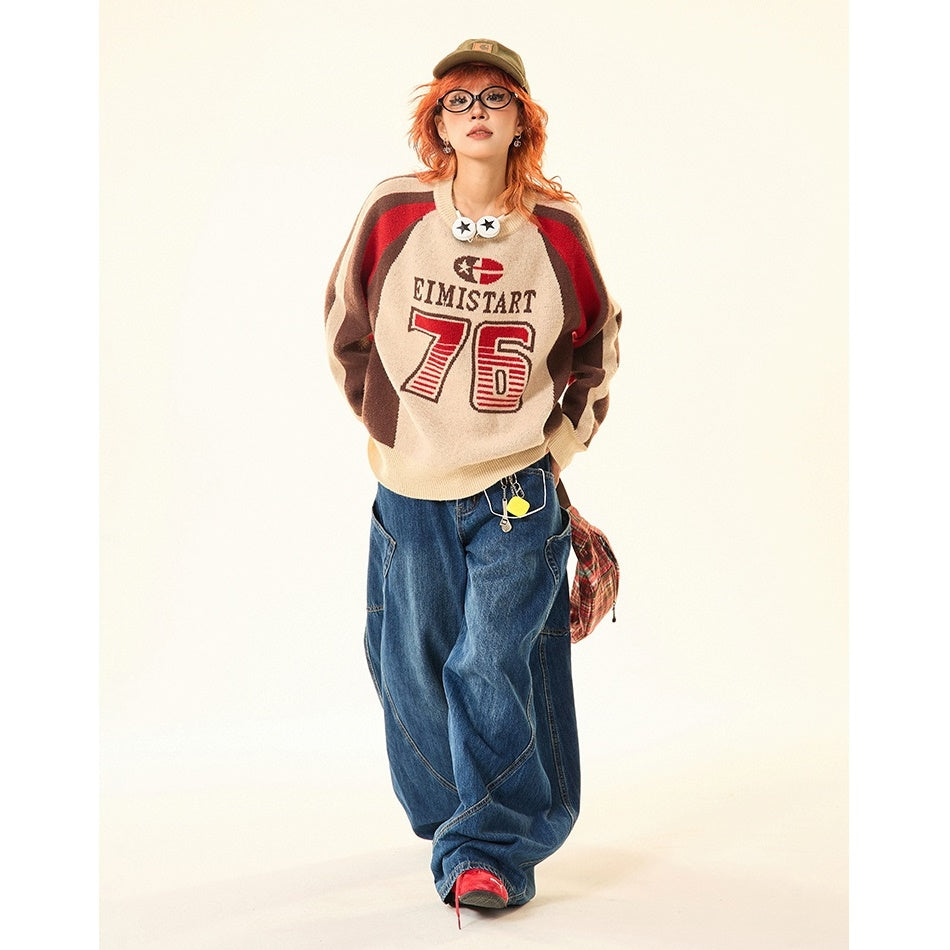 Sporty Letter Crew Neck Sweater MW9426