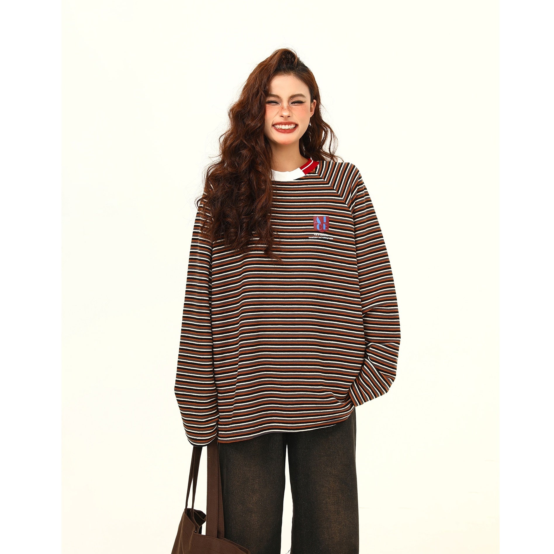 Retro Contrast Border Long Sleeve T-shirt MW9382