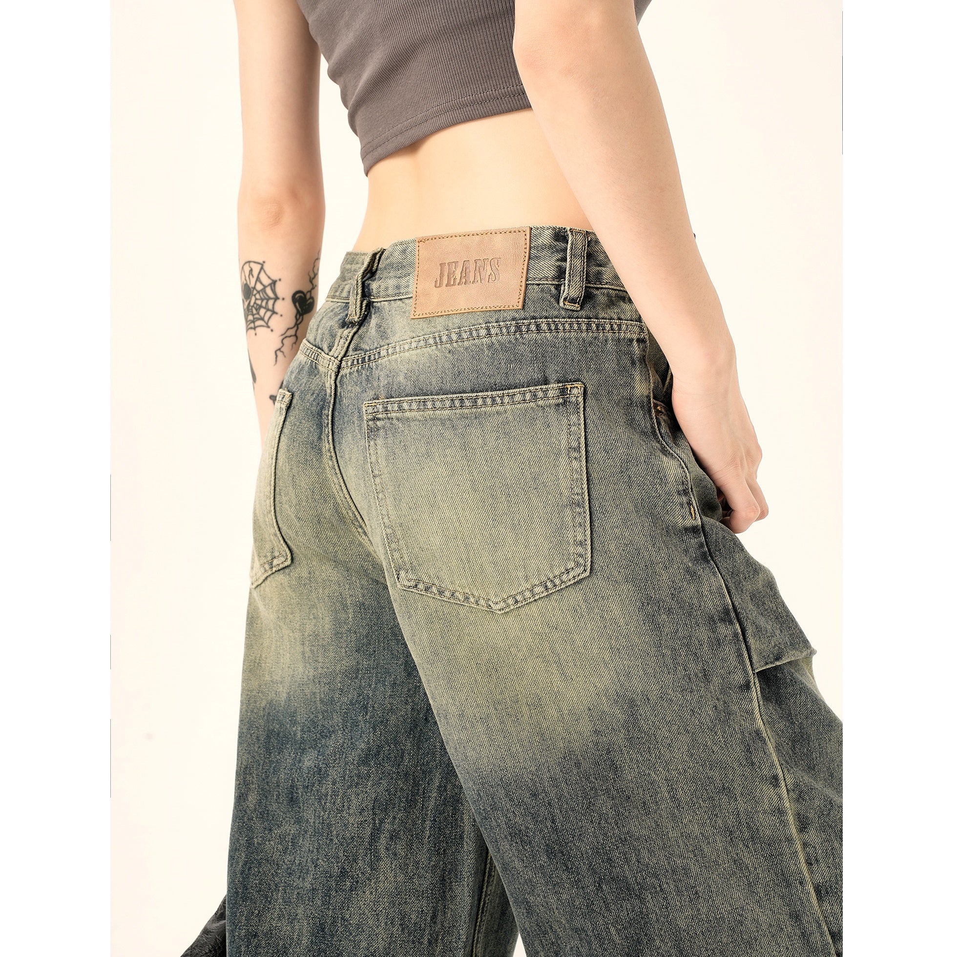 Vintage Pleated Washed Wide Leg Jeans MW9367