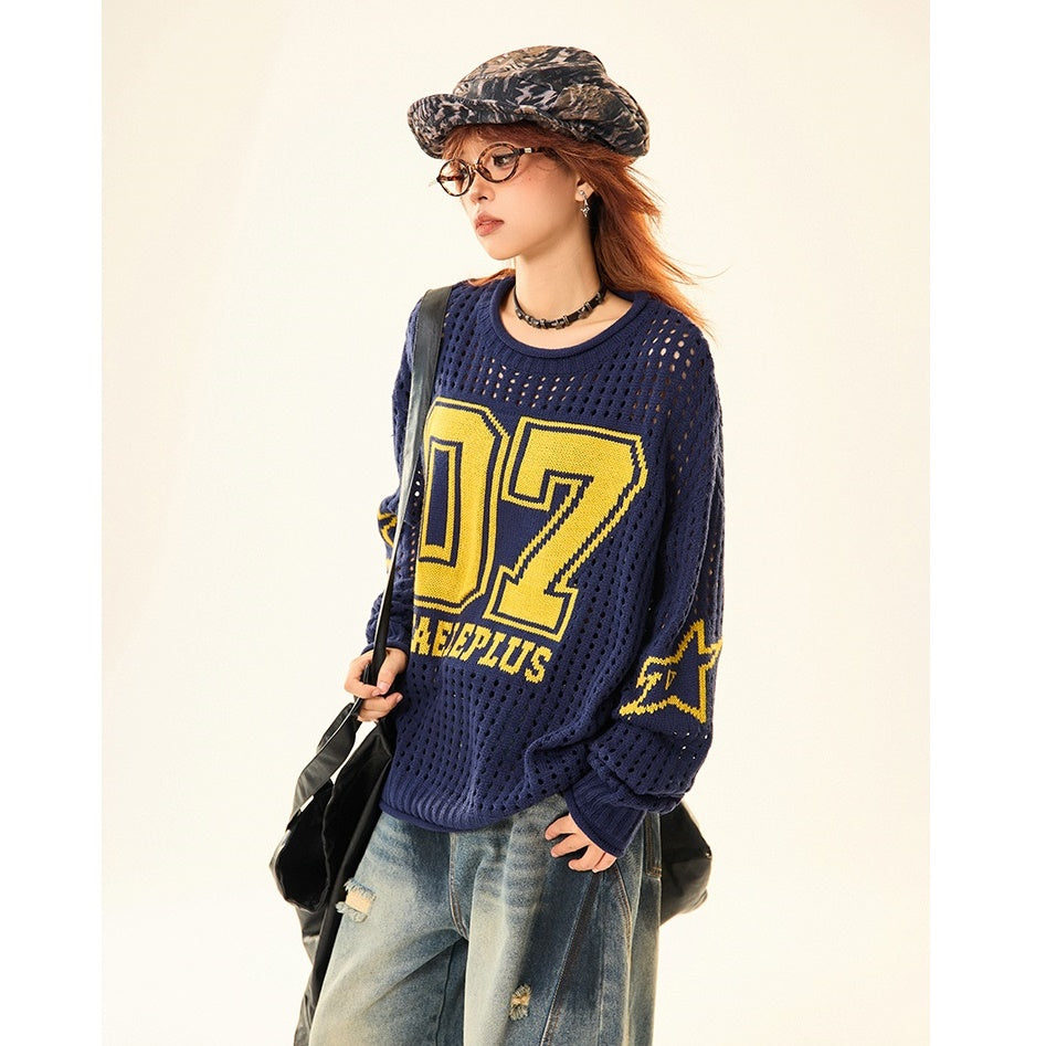 Cut-out Crew Neck Number Sweater MW9520