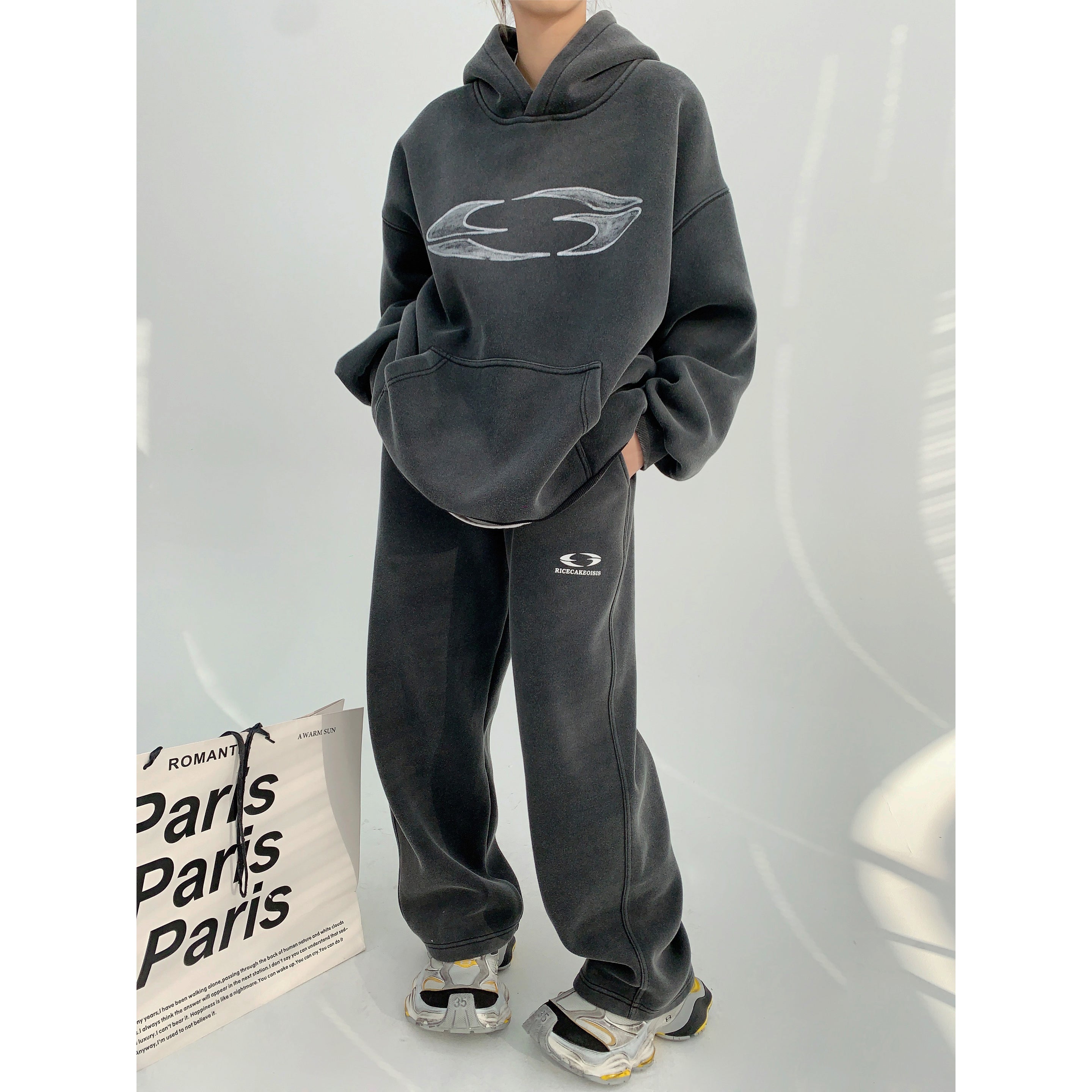 上下別売り】Distressed Loose Print Hoodie & Sweat Pants MW9362