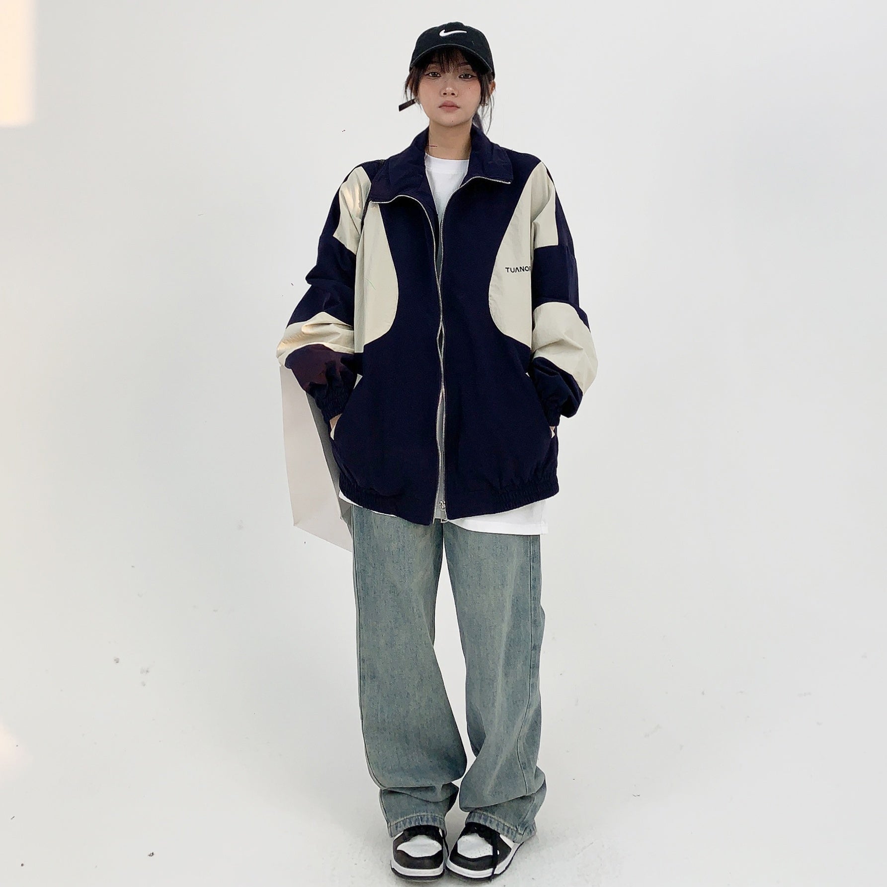 Retro Contrast Zipper Blouson MW9893