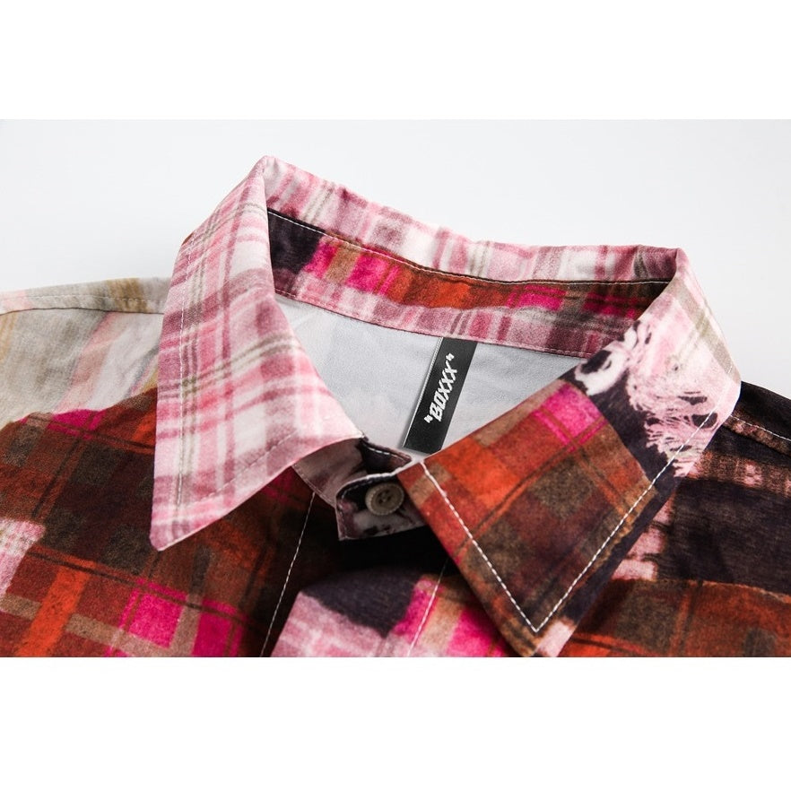 Irregular Plaid Long Sleeve Shirt BX009