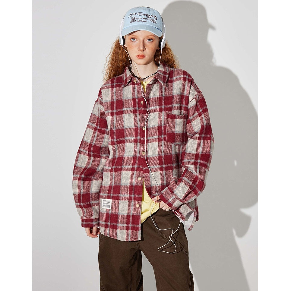 Vintage Brushed Plaid Long Sleeve Shirt BT7034