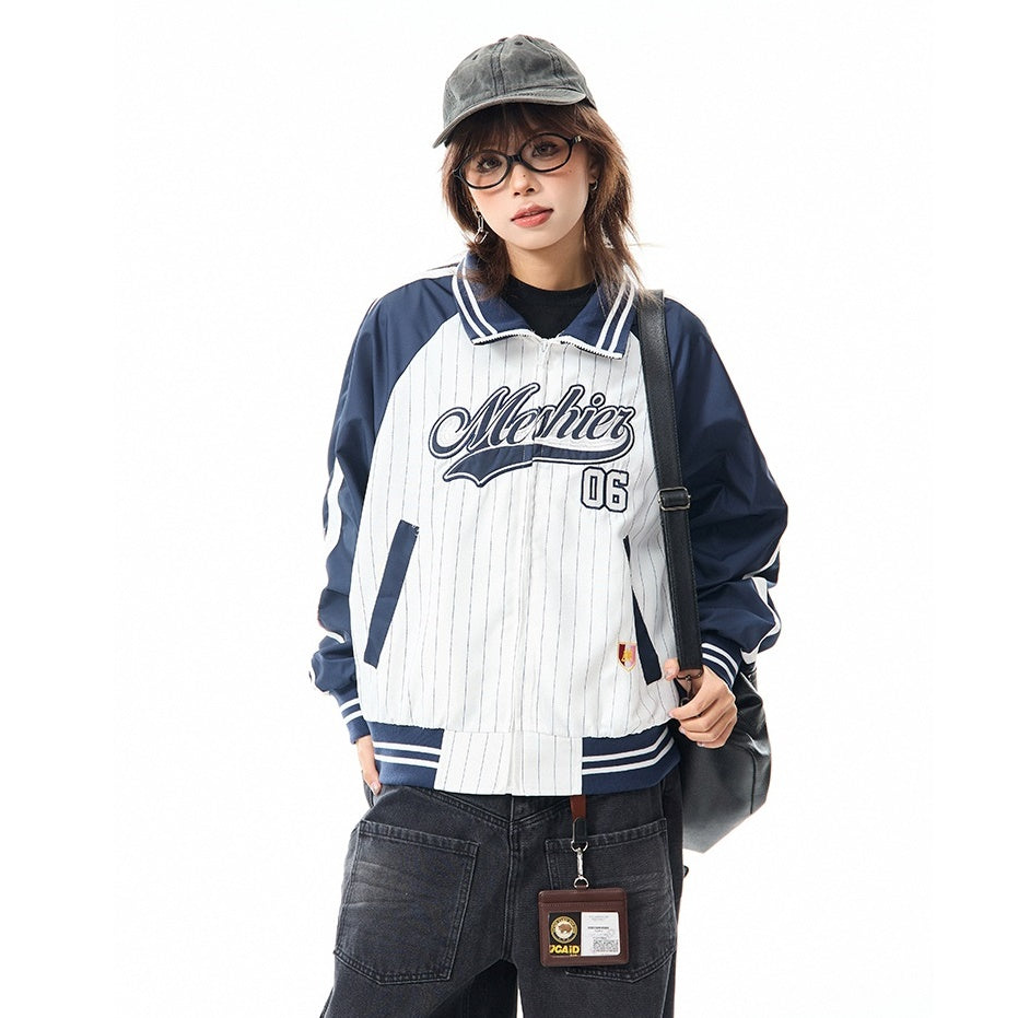 Baseball Style Color-block Stand Collar Jacket MW9799