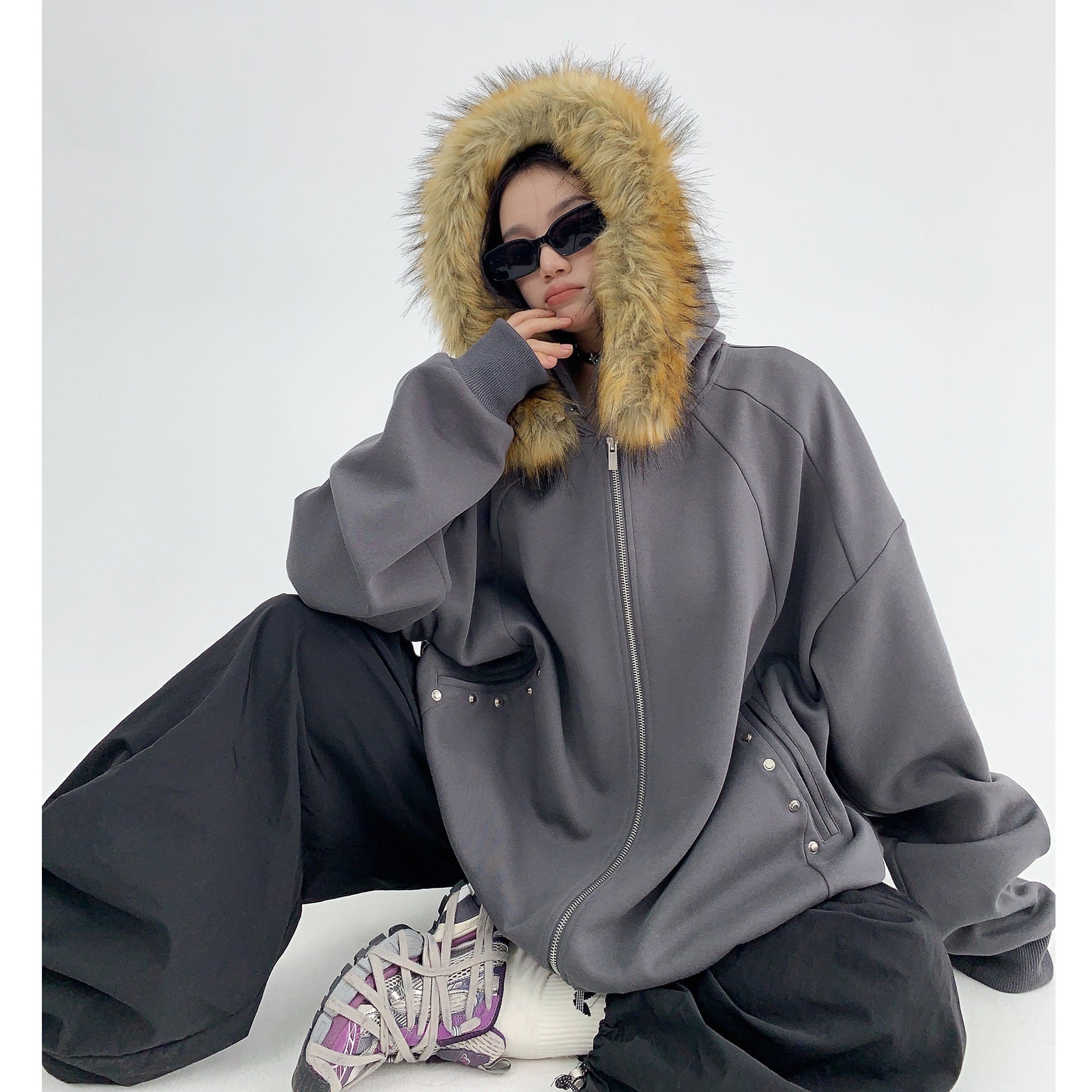 Removable Big Fur Collar Hooded Sweat Parka MW9461