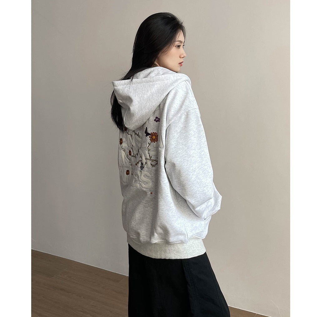 Leather Letter Embroidery Hooded Sweat Parka MW9740